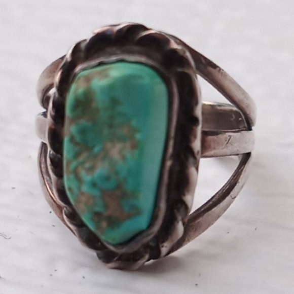 Native American Sterl.Silver Raw Turquoise Ring VINTAGE - Picture 9 of 16